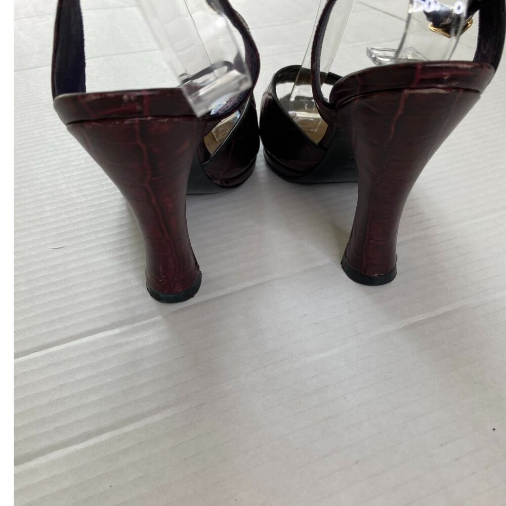Mariani Studio Vtg. Italian Croc-Embossed Brown Leather Ankle-Strap Heels US 6 - Picture 6 of 7